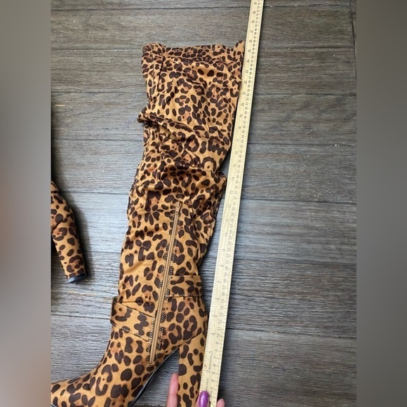 Women's Knee Boots, Sexy Leopard Print Pointed  Toe Stiletto Boots, 7.5 - Picture 5 of 8